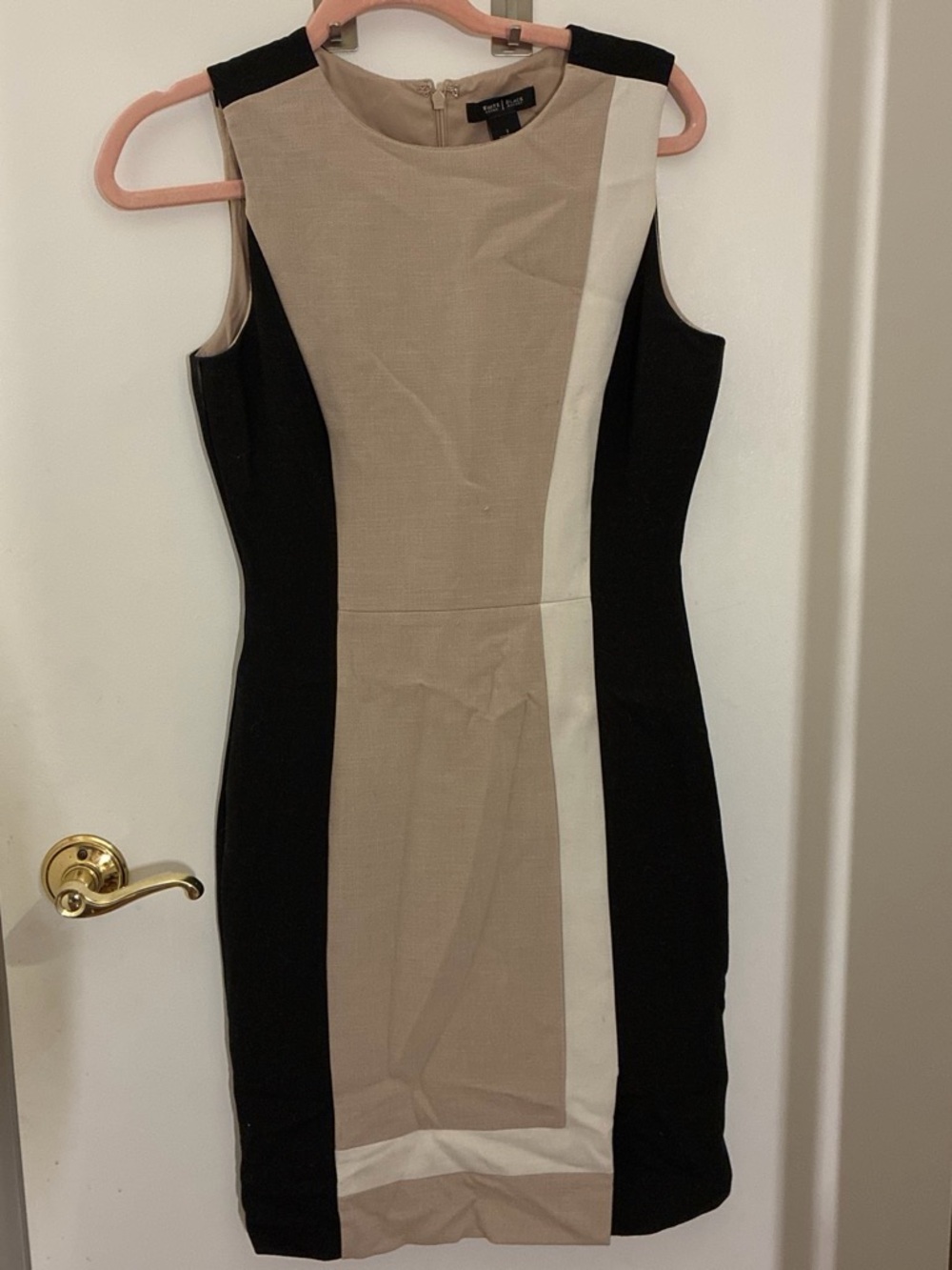 White House Black Market Black, Beige & Cream Colorblock Sheath Dress